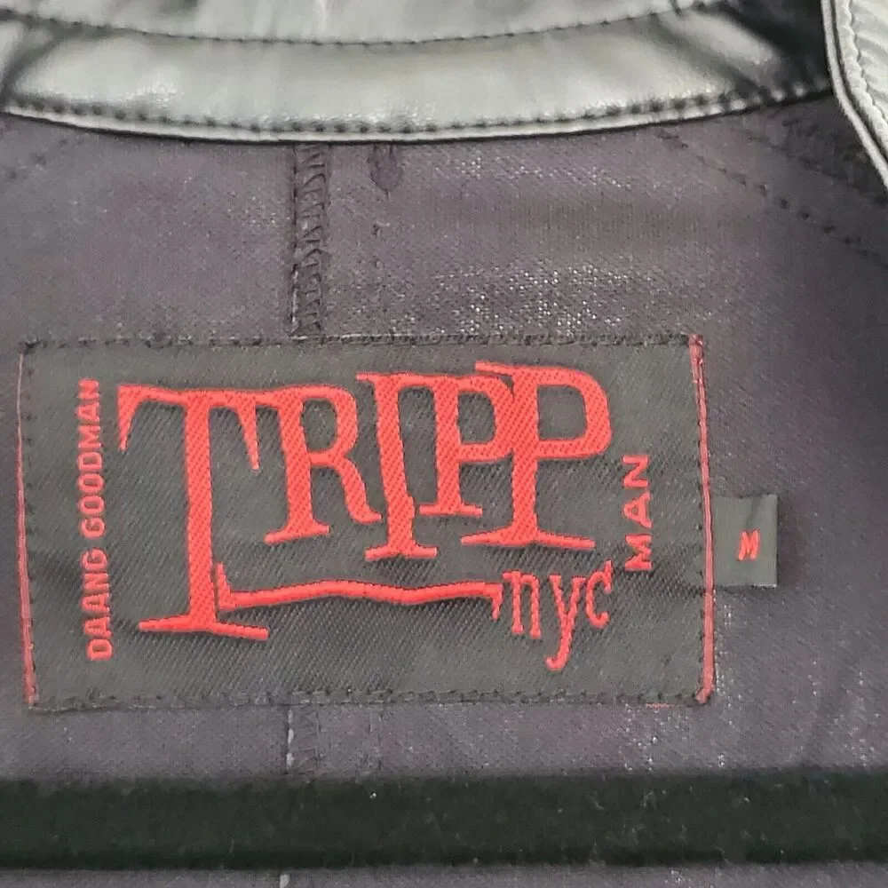 VTG TRIPP NYC Black Trench Coat Jacket Punk Gothic Hellraiser Bondage Men's M - Picture 3 of 16